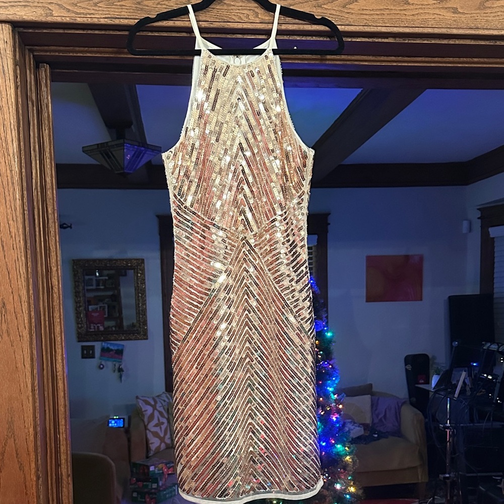 Lulu's Gold and Cream Sequin Mini Dress